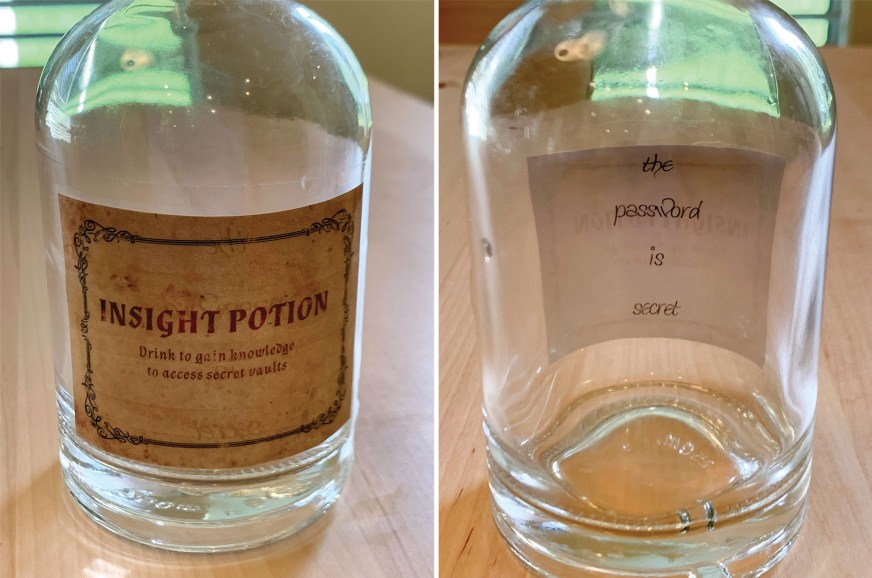 potion bottle clue for diy wizard or harry potter escape room