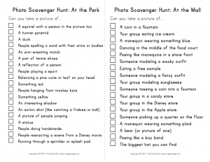 Photo scavenger hunt list